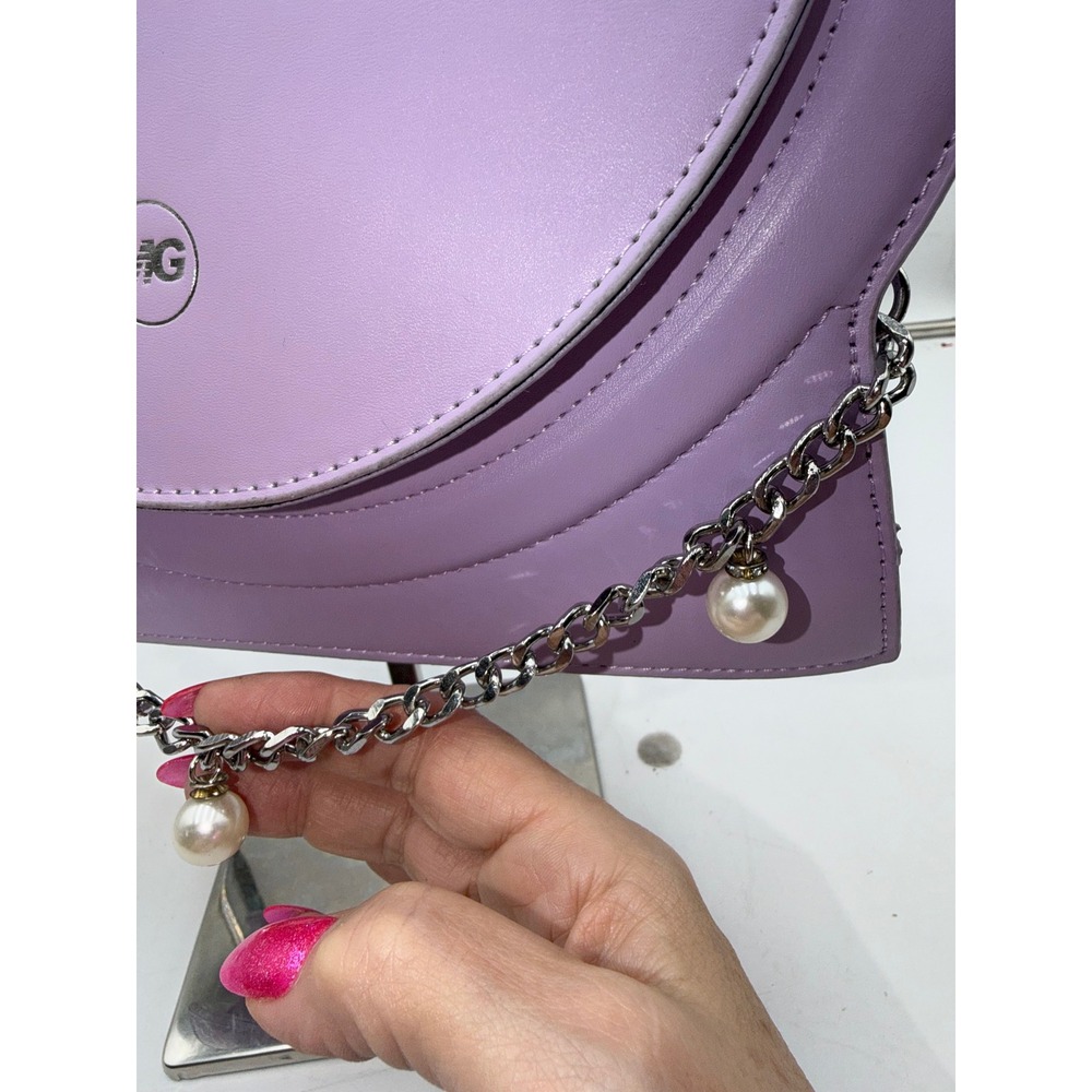 MG Purple Circular Handle Handbag with Pearl Chain Detail Lilac Evening Bag - Picture 4 of 11